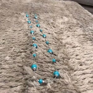 Long Silver Necklace with Turquoise Beads